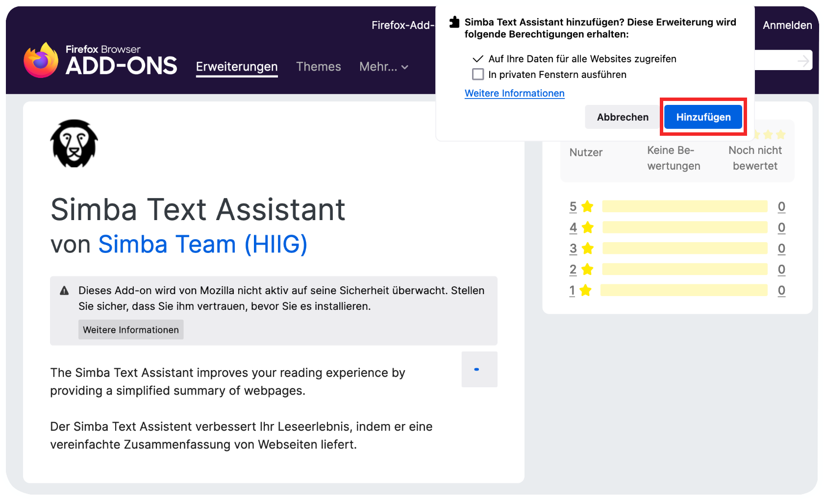 Simba-Anleitung-Firefox-erweiterung – Bestätigen
